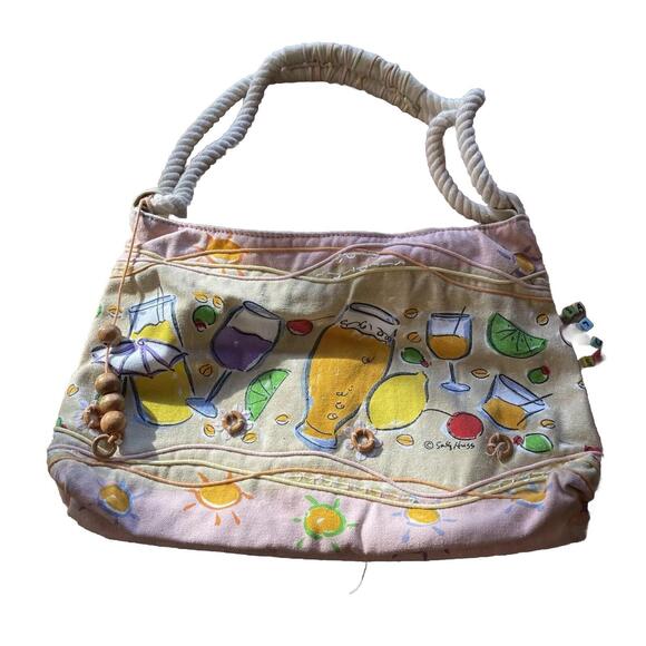 Sally Huss Multicolor Canvas Shoulder Bag Nautical Beach Theme Handmade Purse - Picture 1 of 3